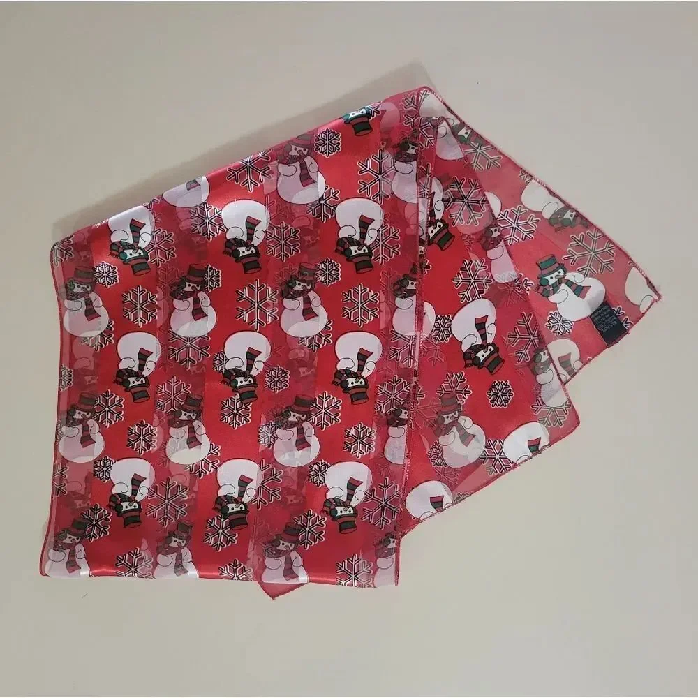 Silk Feel Red And White Snowman Oblong Scarf